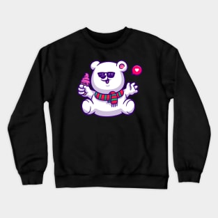 Cute Polar Bear Holding Ice Cream Cone Cartoon Crewneck Sweatshirt